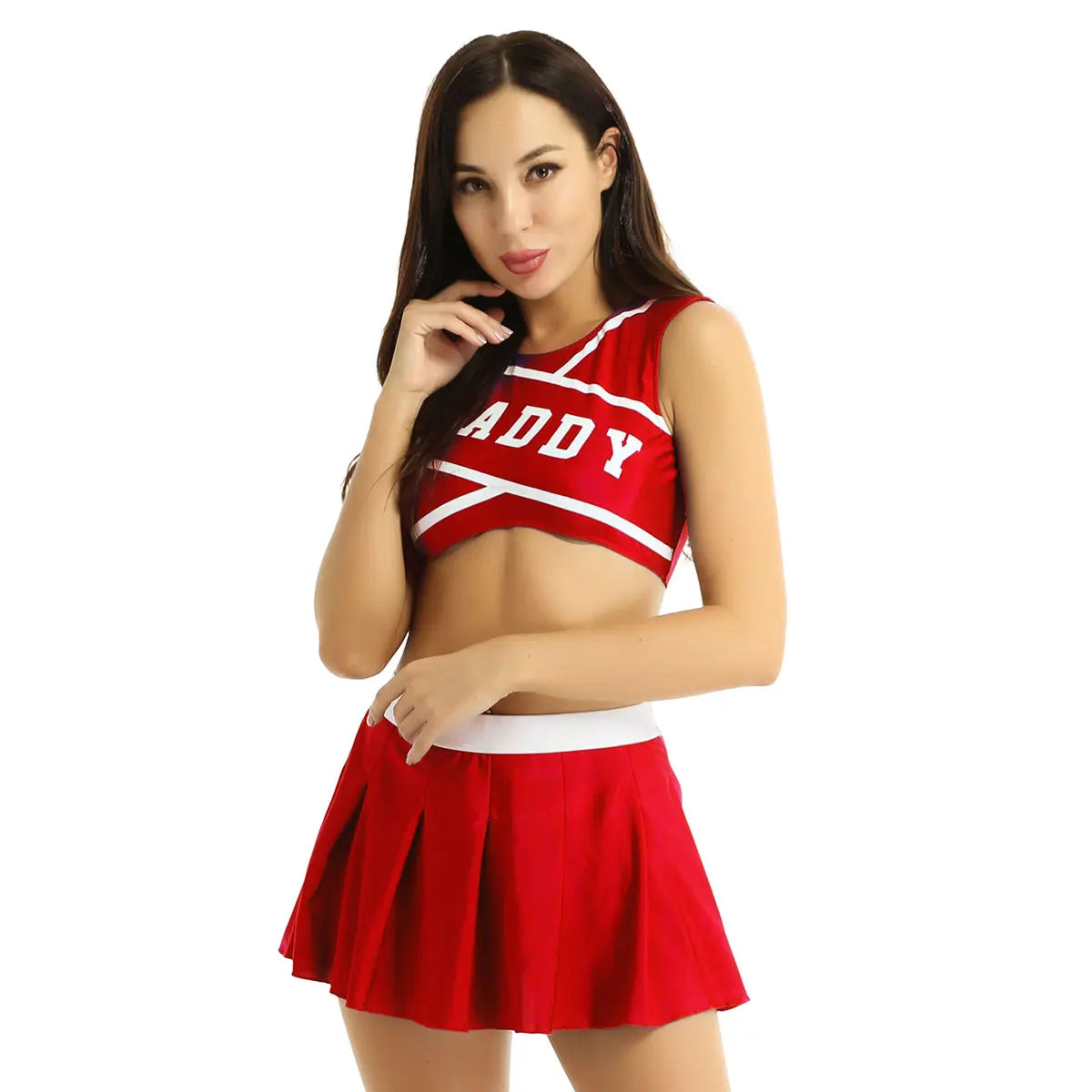 Women’s Cheerleader Cosplay Set – Pentagram Back Crop Top & Mini Pleated Skirt