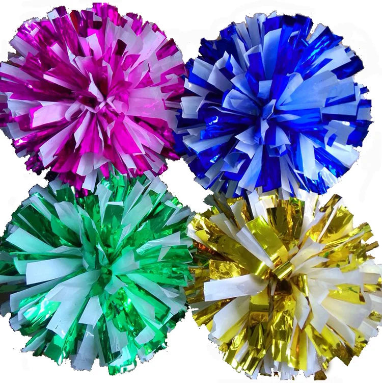 2Pcs Cheerleader Pom Poms with Ring Handle – Red & White, 32cm