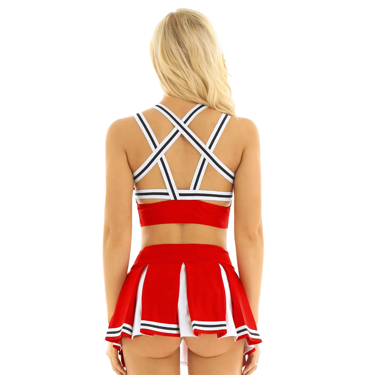 Women’s Cheerleader Cosplay Set – Pentagram Back Crop Top & Mini Pleated Skirt