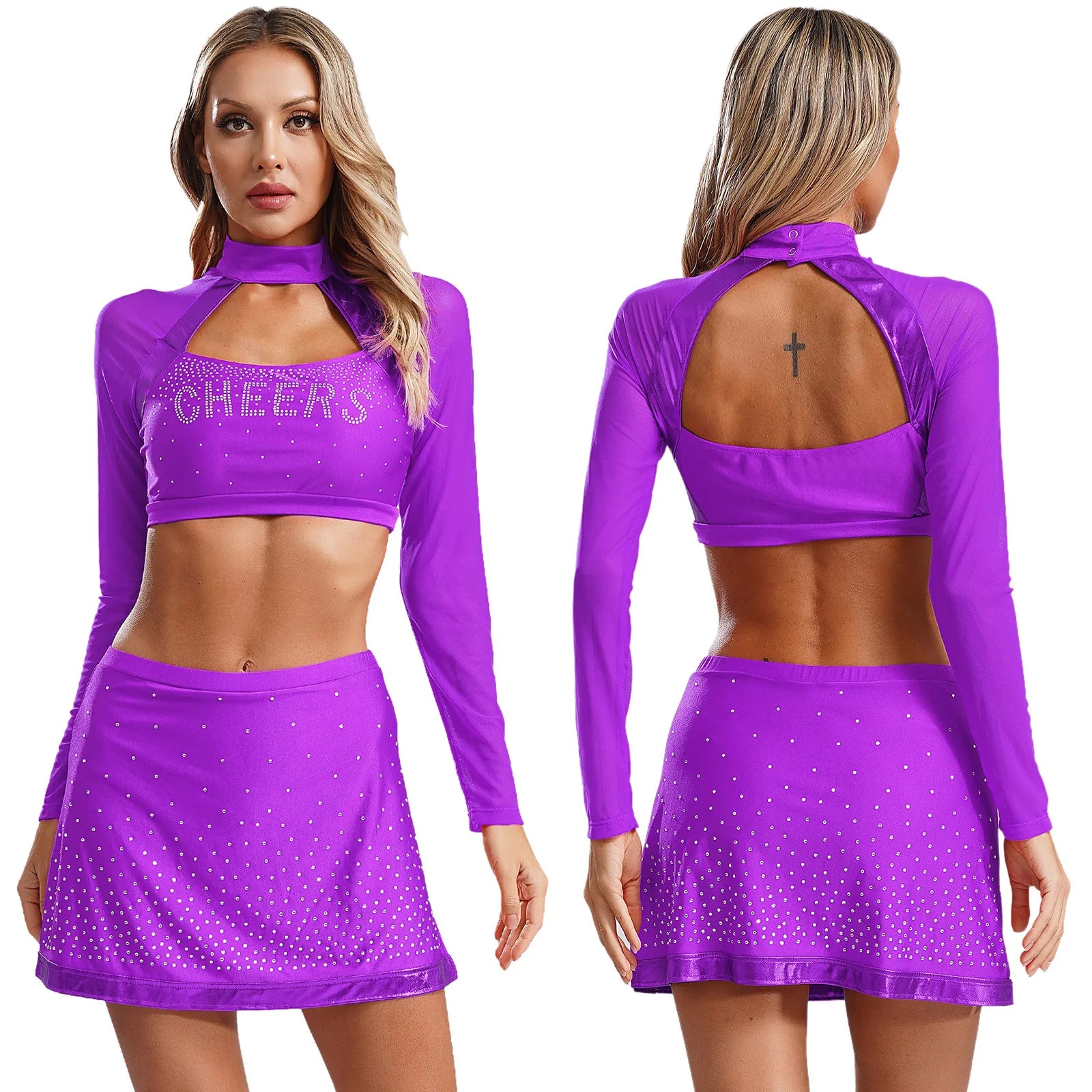 Women’s Sexy Cheerleading Costume – High School Crop Top & Mini Skirt for Halloween