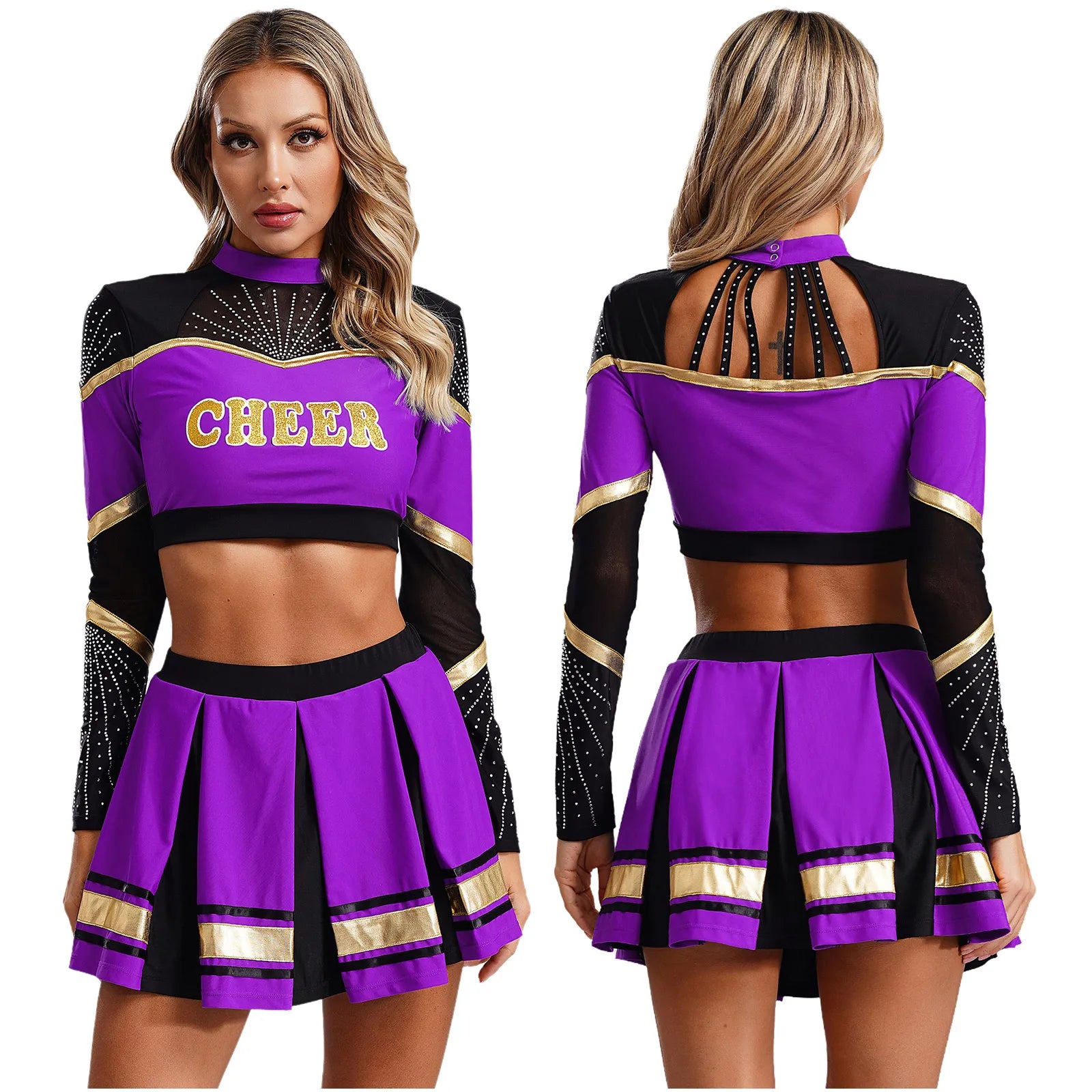 Women’s Sexy Cheerleading Costume – High School Crop Top & Mini Skirt for Halloween