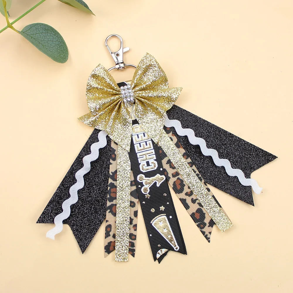 Glitter Cheer Bow Keychain – Cute Ribbon Pendant for Girls & Teens