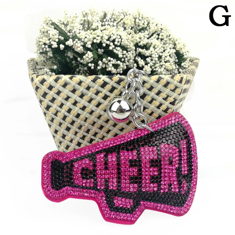Crystal CHEER Keychain with Leather Tassel – Rhinestone Bag & Car Charm for Women