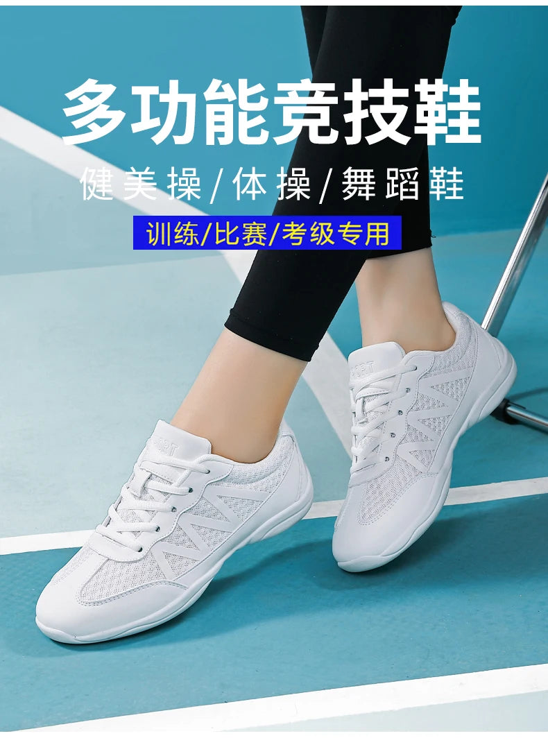 New Cheerleading & Dance Shoes – Kids & Women’s Competitive Aerobics White Jazz Sneakers