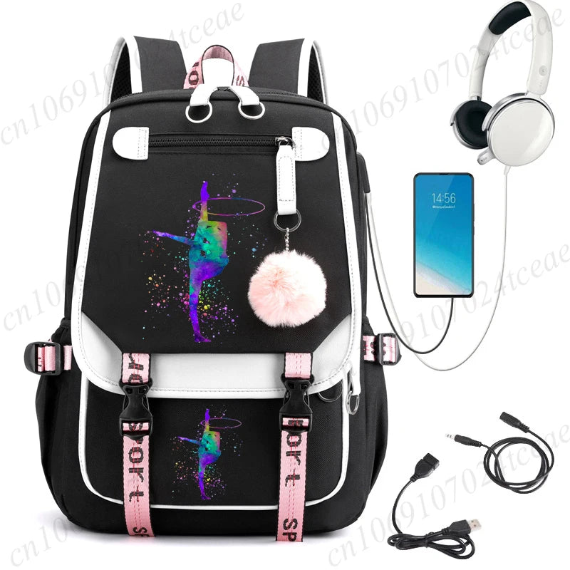 Watercolor Gymnastics School Backpack – Pink Bag for Girls, Teens & Kids