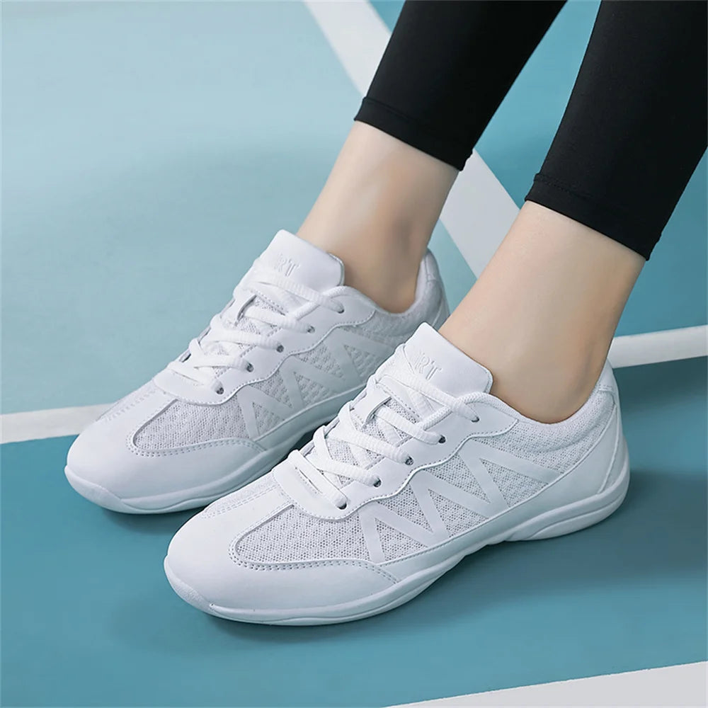 BAXINIER Girls White Cheer Shoes Trainers  Breathable Training Dance Tennis Shoes Lightweight Youth Cheer Competition Sneakers