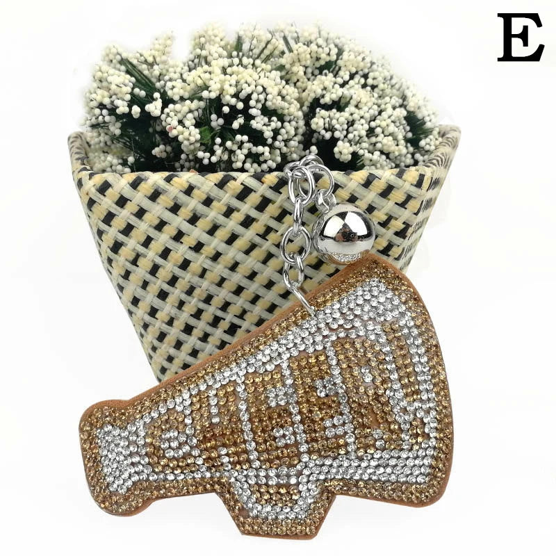 Crystal CHEER Keychain with Leather Tassel – Rhinestone Bag & Car Charm for Women