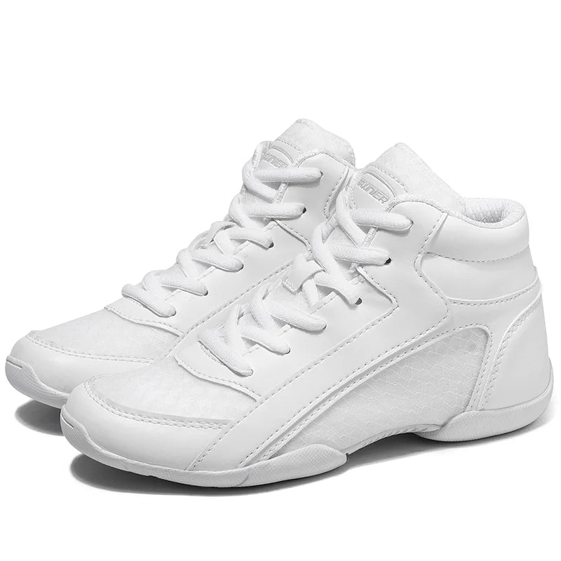 BAXINIER Girls White High-Top Cheer Shoes – Lightweight Youth Dance & Tennis Sneakers