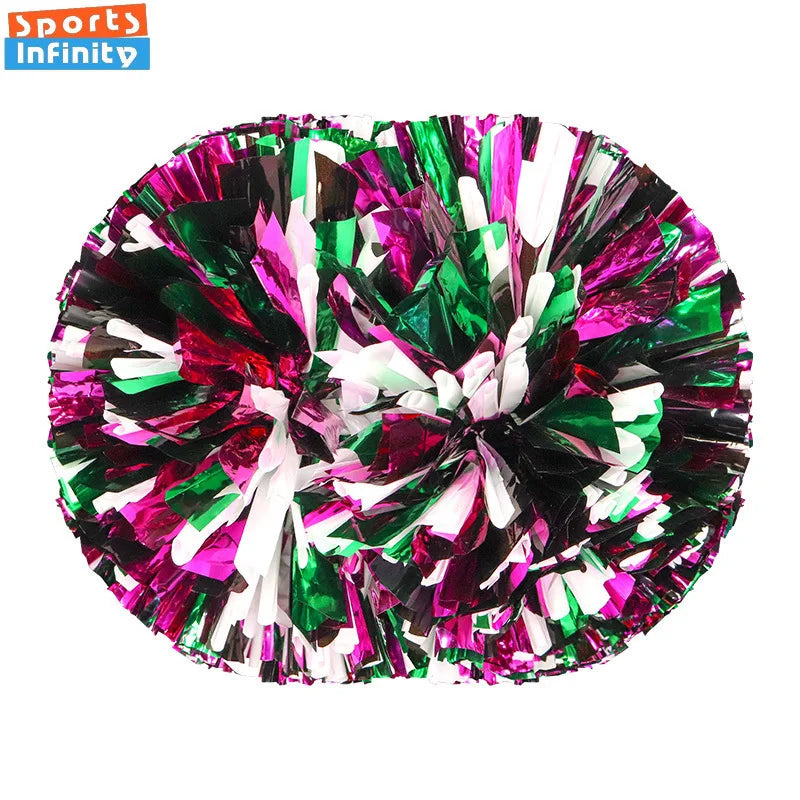 Colorful Handle Cheerleading Pom Poms – Big Silver, Red, Yellow & Blue Dance Balls for Kids & Women