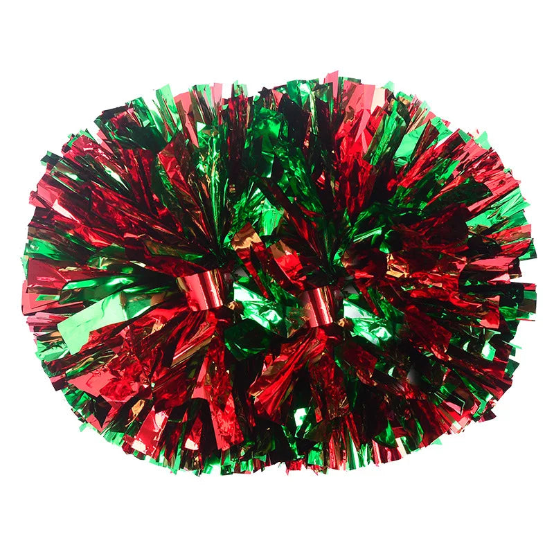 Colorful Handle Cheerleading Pom Poms – Big Silver, Red, Yellow & Blue Dance Balls for Kids & Women