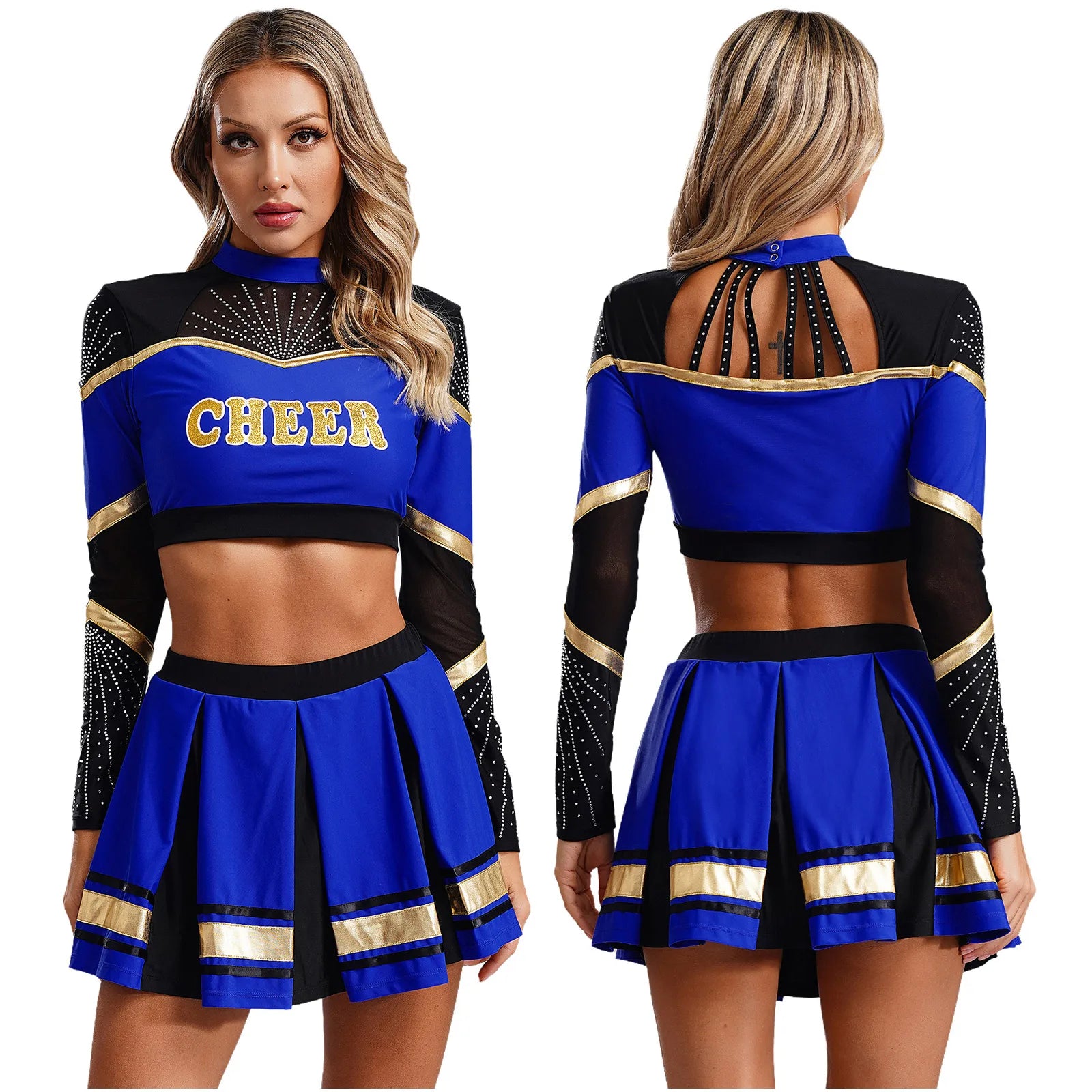 Women’s Sexy Cheerleading Costume – High School Crop Top & Mini Skirt for Halloween
