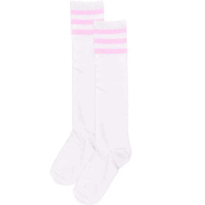 Women’s Knee-High Harajuku Socks – Black & White Striped Cheerleader Style
