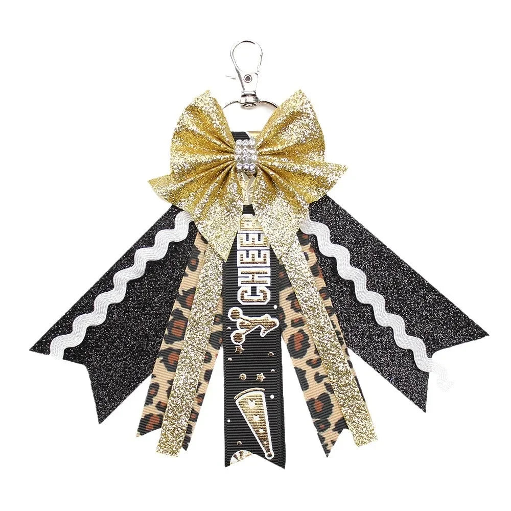 Glitter Cheer Bow Keychain – Cute Ribbon Pendant for Girls & Teens