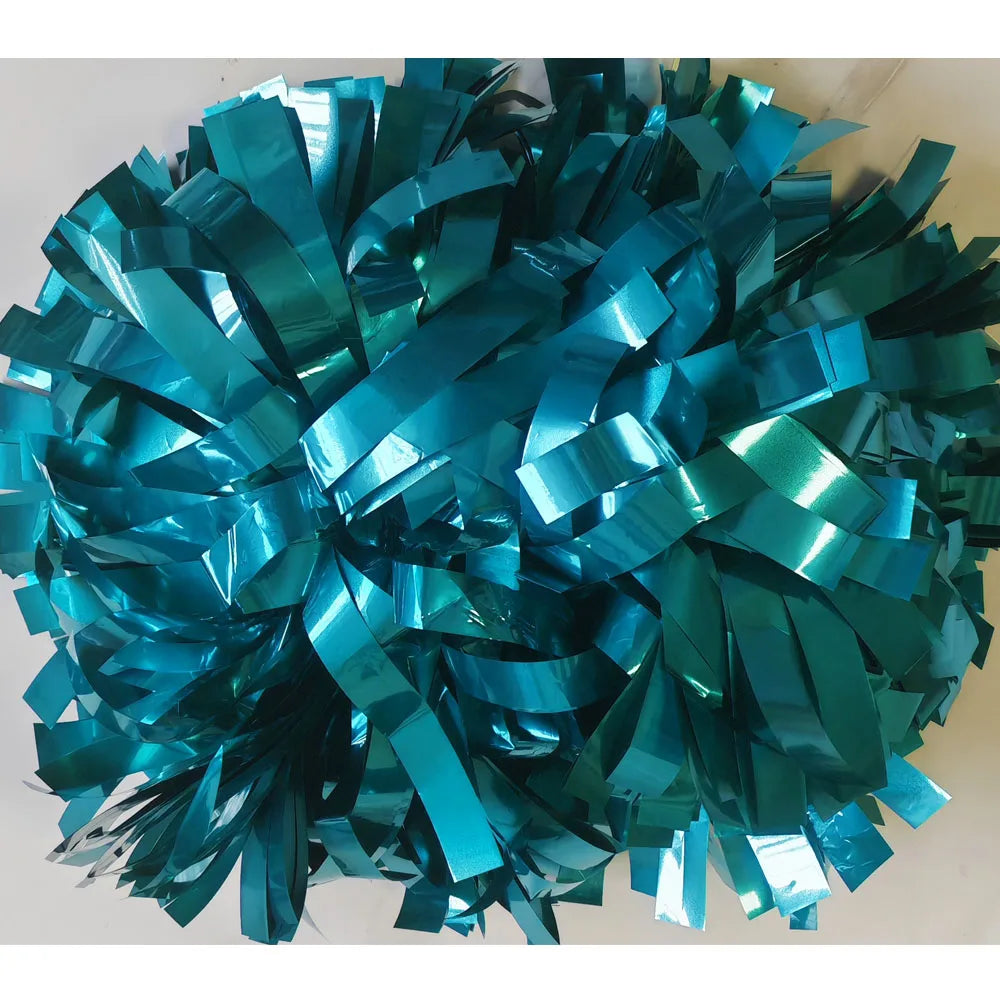 1 stk. metallisk hvit og holografisk sølv cheer pom-pom med batonhåndtak – tilpasset størrelse og farge