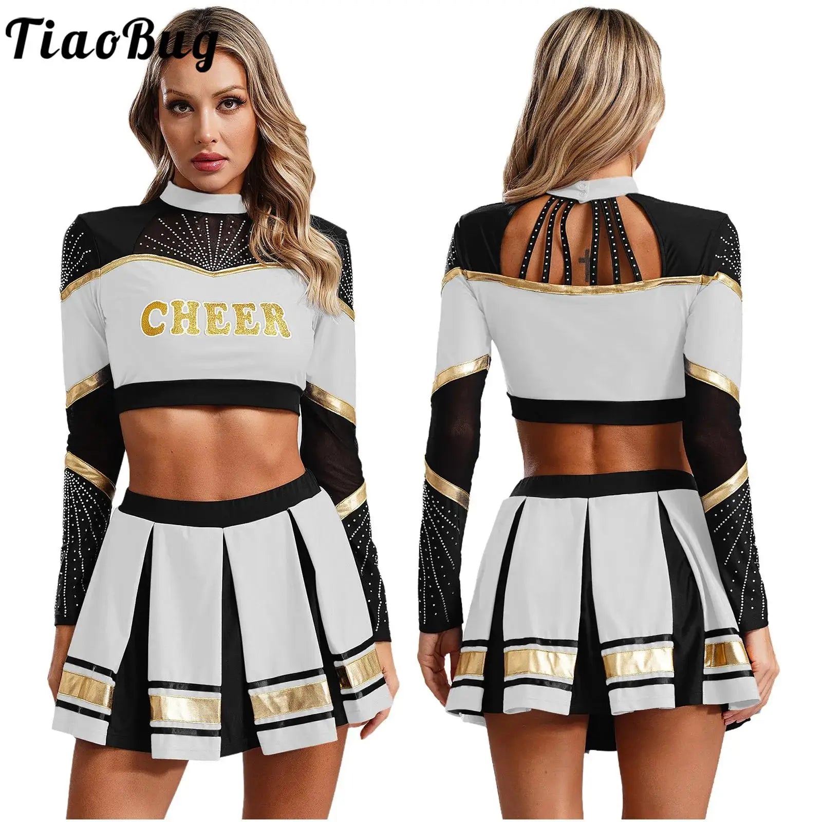 Women’s Sexy Cheerleading Costume – High School Crop Top & Mini Skirt for Halloween