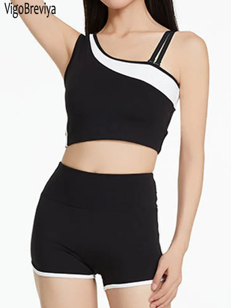 VigoBreviya 2025 Women's One-Shoulder Yoga Set – 2-Piece Quick-Dry Fitness Outfit