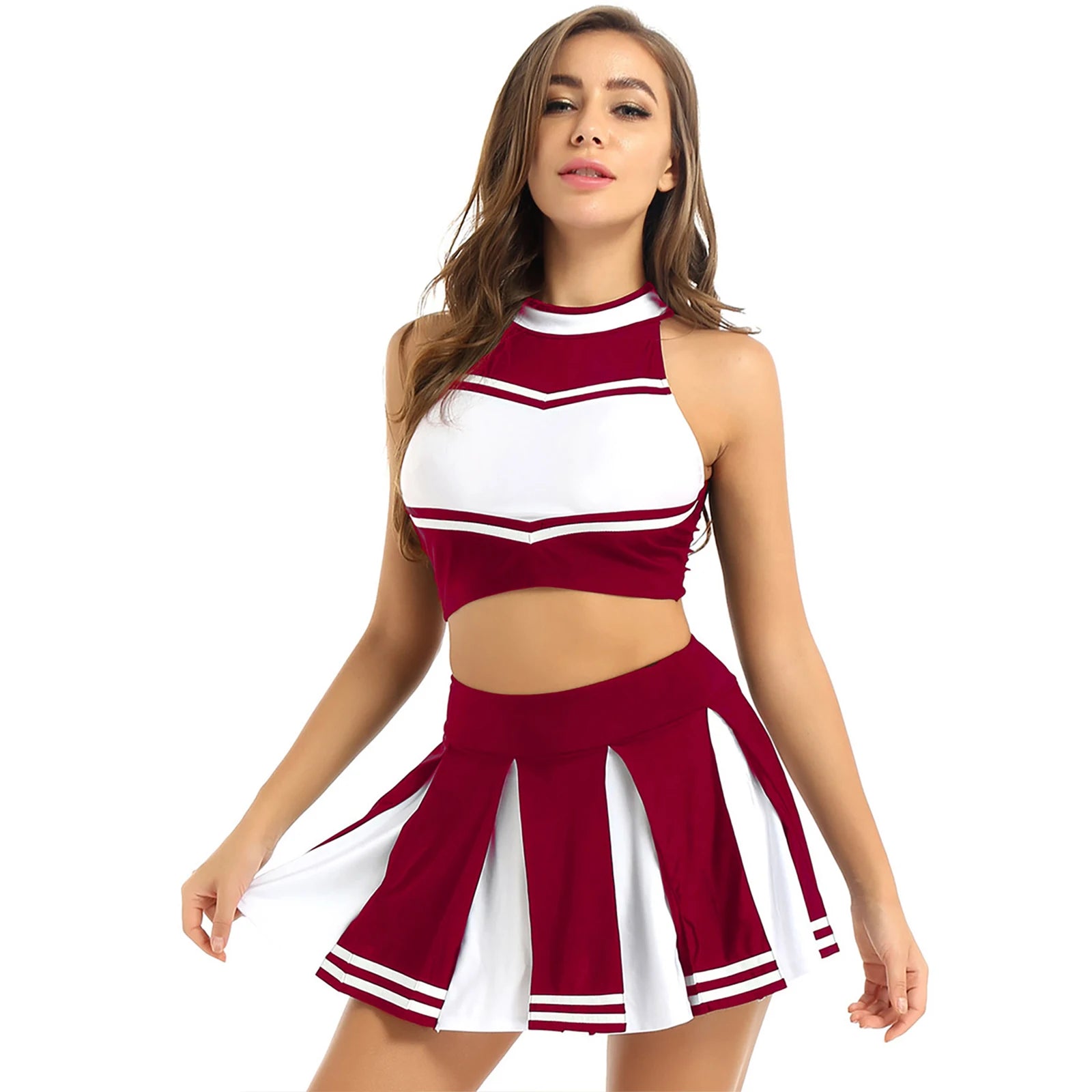Women’s Adult Cheerleader Costume – Athletic Crop Top & Mini Pleated Skirt Set