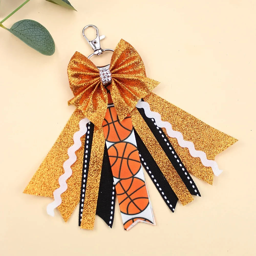 Glitter Cheer Bow Keychain – Cute Ribbon Pendant for Girls & Teens