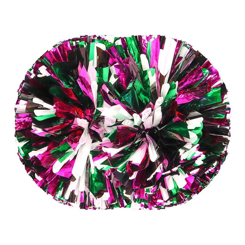 Colorful Handle Cheerleading Pom Poms – Big Silver, Red, Yellow & Blue Dance Balls for Kids & Women