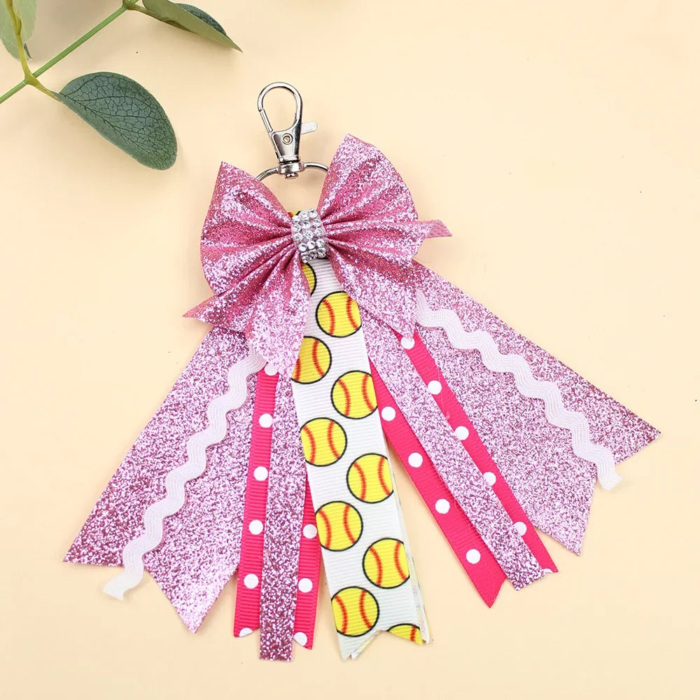 Glitter Cheer Bow Keychain – Cute Ribbon Pendant for Girls & Teens