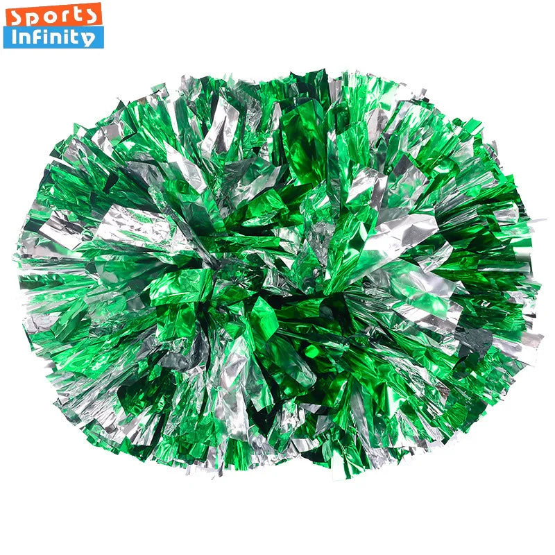 Colorful Handle Cheerleading Pom Poms – Big Silver, Red, Yellow & Blue Dance Balls for Kids & Women