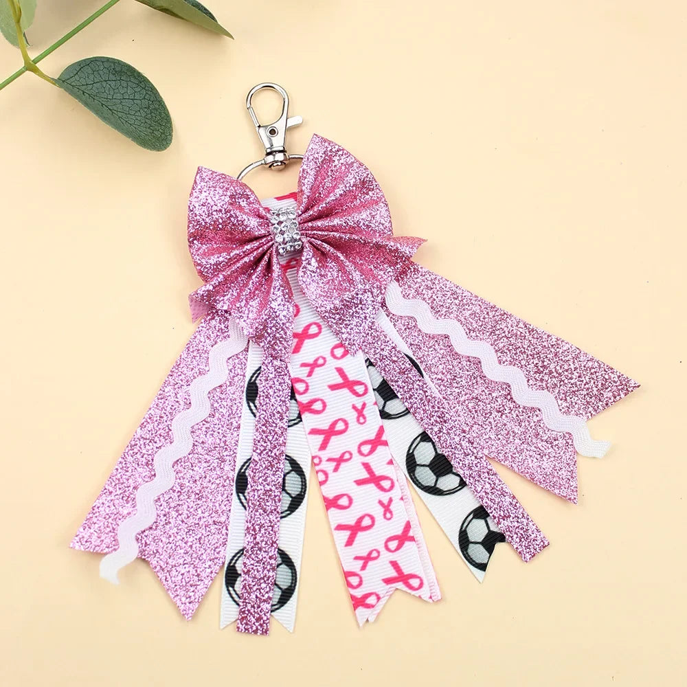 Glitter Cheer Bow Keychain – Cute Ribbon Pendant for Girls & Teens