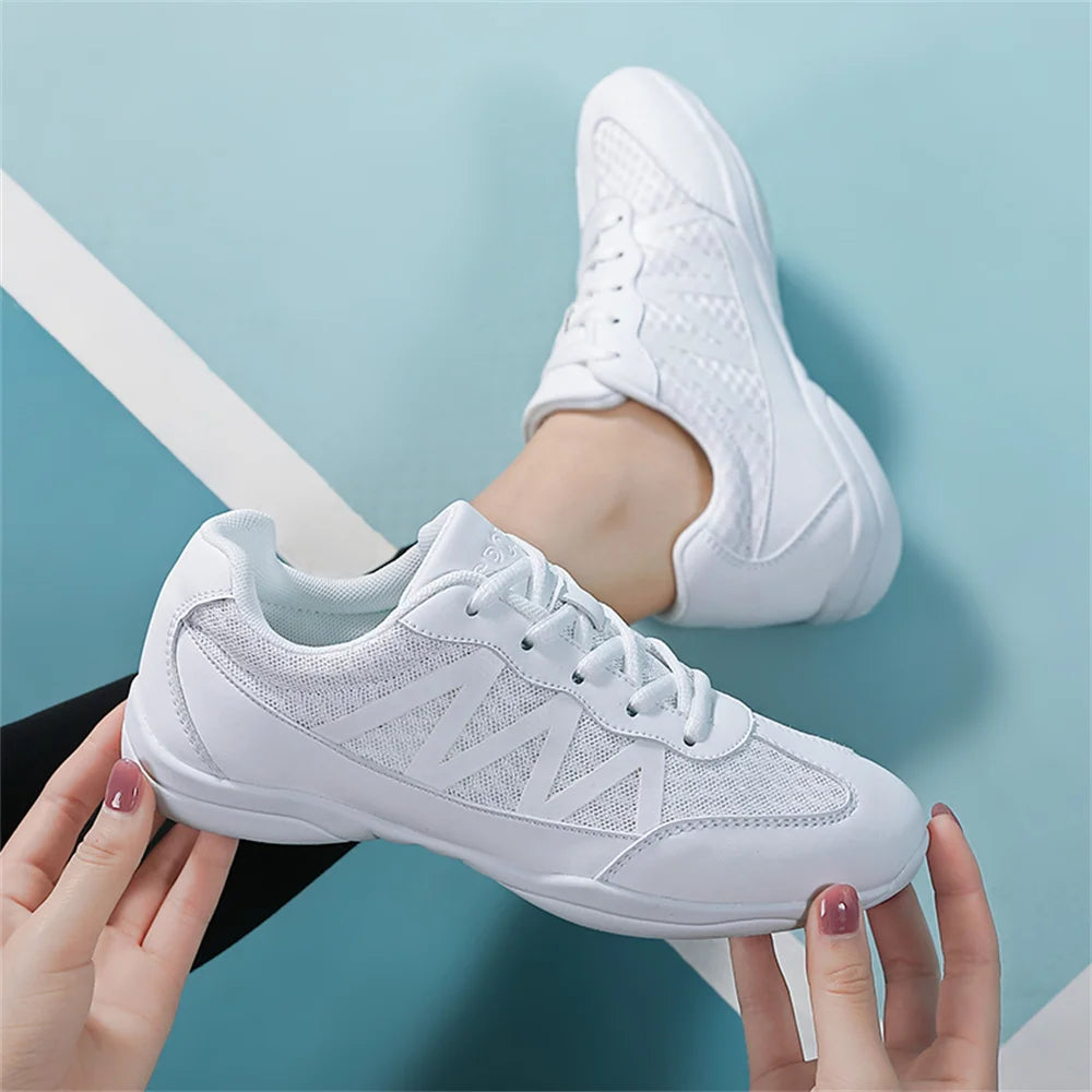 BAXINIER Girls White Cheer Shoes Trainers  Breathable Training Dance Tennis Shoes Lightweight Youth Cheer Competition Sneakers