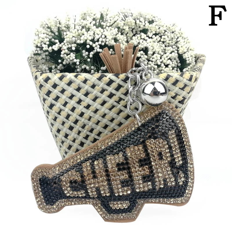 Crystal CHEER Keychain with Leather Tassel – Rhinestone Bag & Car Charm for Women