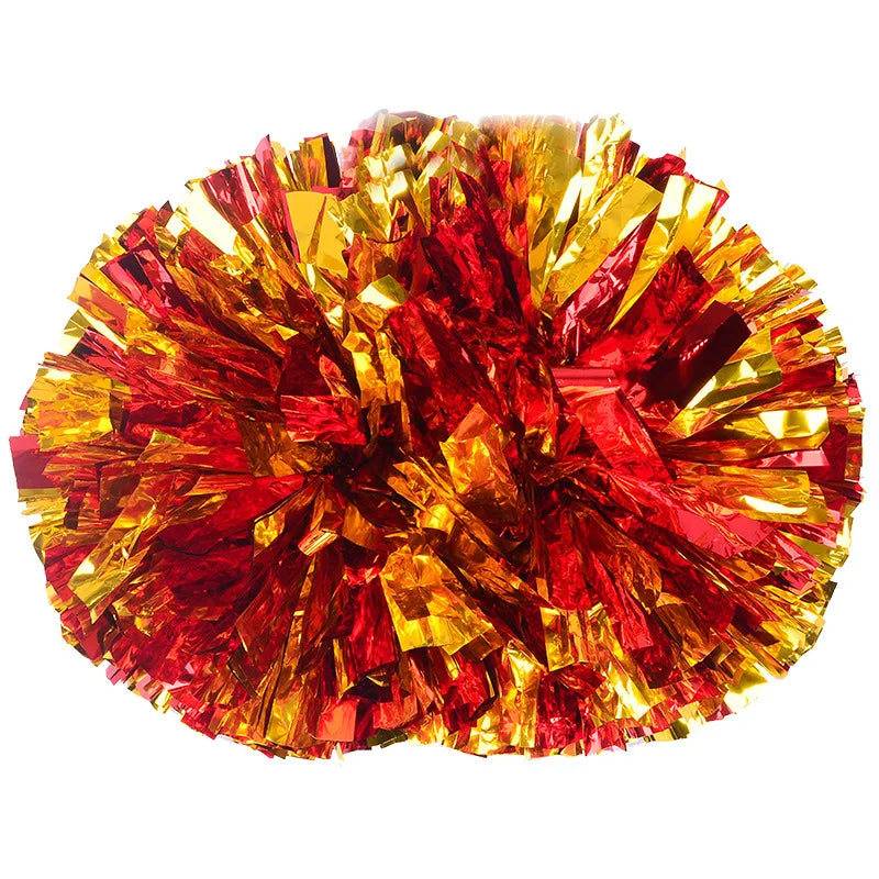Colorful Handle Cheerleading Pom Poms – Big Silver, Red, Yellow & Blue Dance Balls for Kids & Women