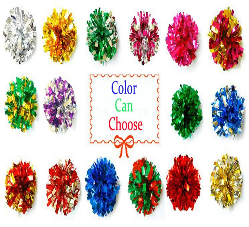 2Pcs Cheerleader Pom Poms with Ring Handle – Red & White, 32cm