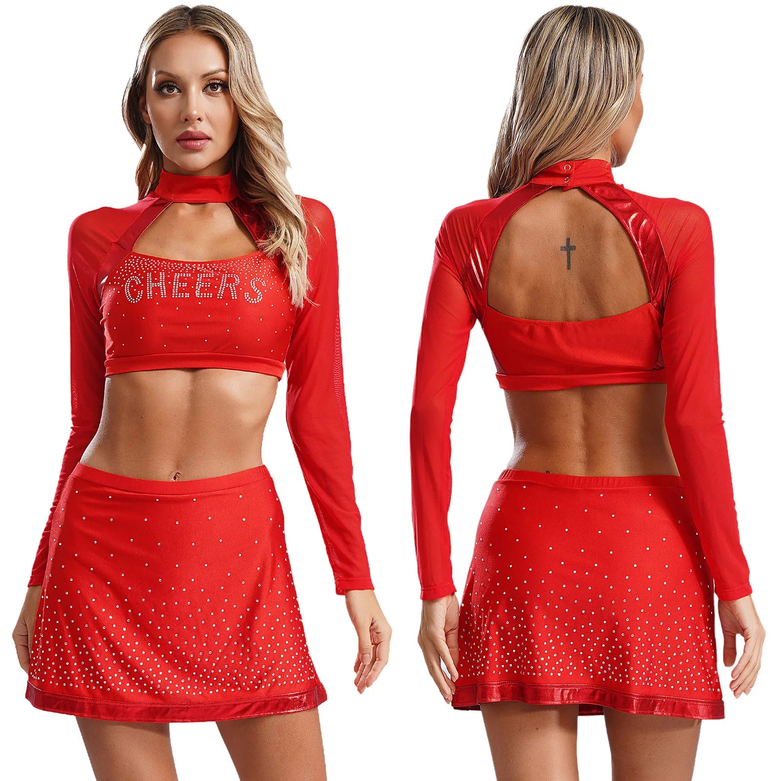 Women’s Sexy Cheerleading Costume – High School Crop Top & Mini Skirt for Halloween