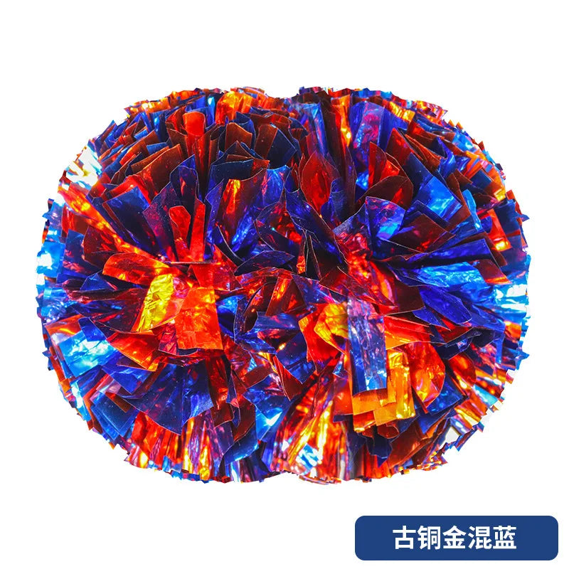 Colorful Handle Cheerleading Pom Poms – Big Silver, Red, Yellow & Blue Dance Balls for Kids & Women
