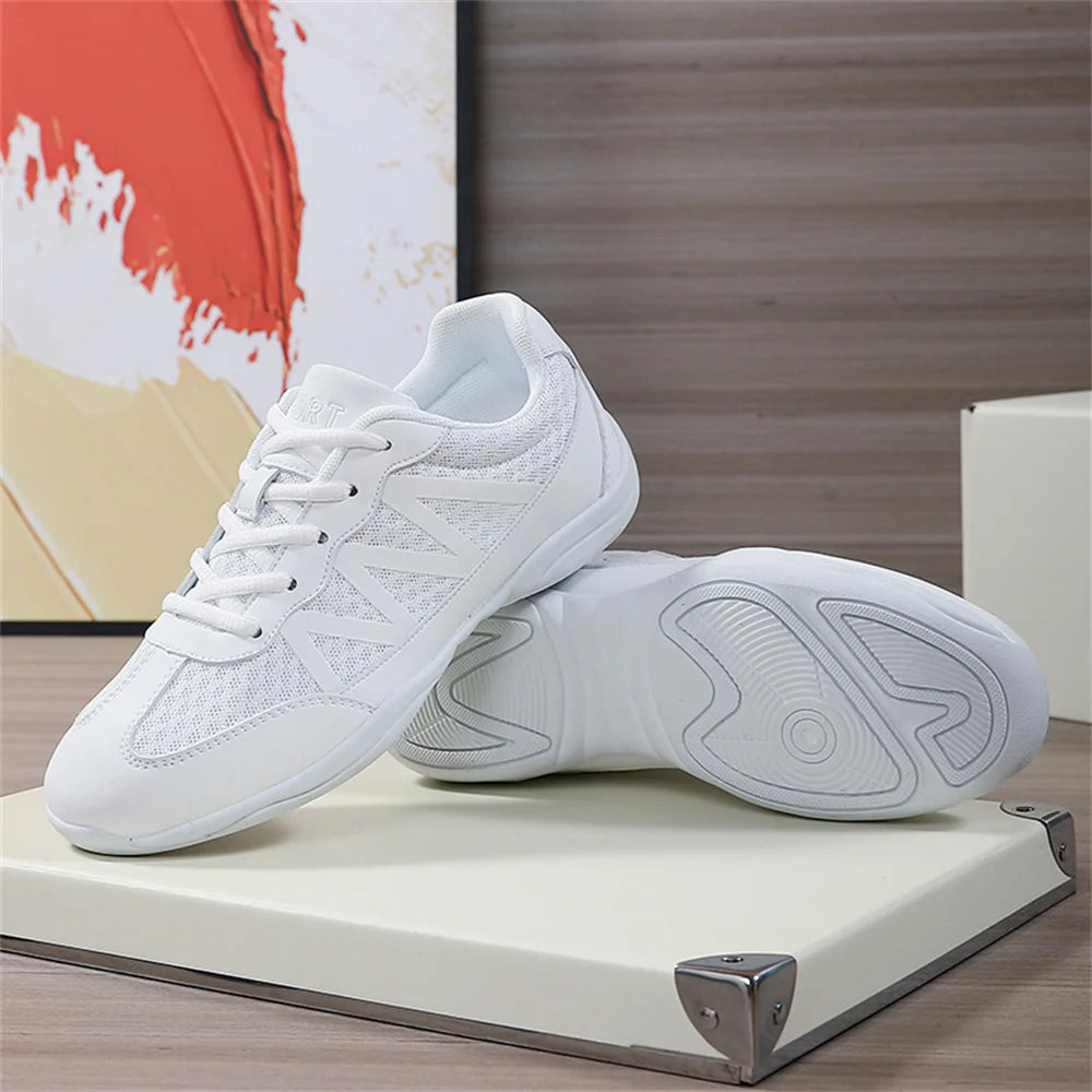 BAXINIER Girls White Cheer Shoes Trainers  Breathable Training Dance Tennis Shoes Lightweight Youth Cheer Competition Sneakers