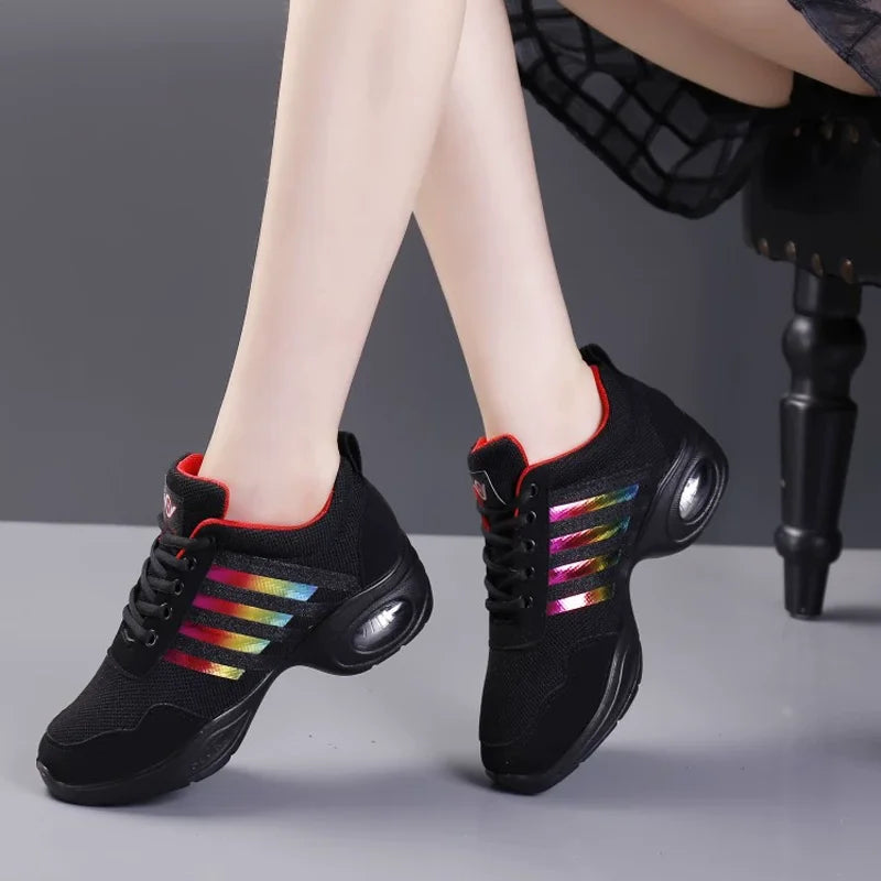 Summer Mesh Dance Shoes – Women’s Square Fitness & Running Sneakers