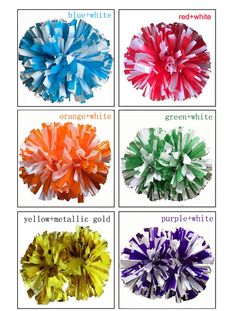 2Pcs Cheerleader Pom Poms with Ring Handle – Red & White, 32cm