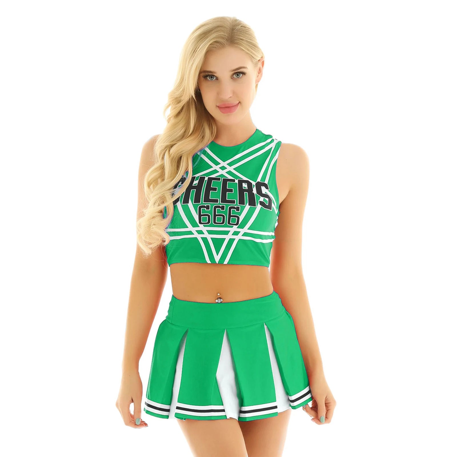 Women’s Cheerleader Cosplay Set – Pentagram Back Crop Top & Mini Pleated Skirt