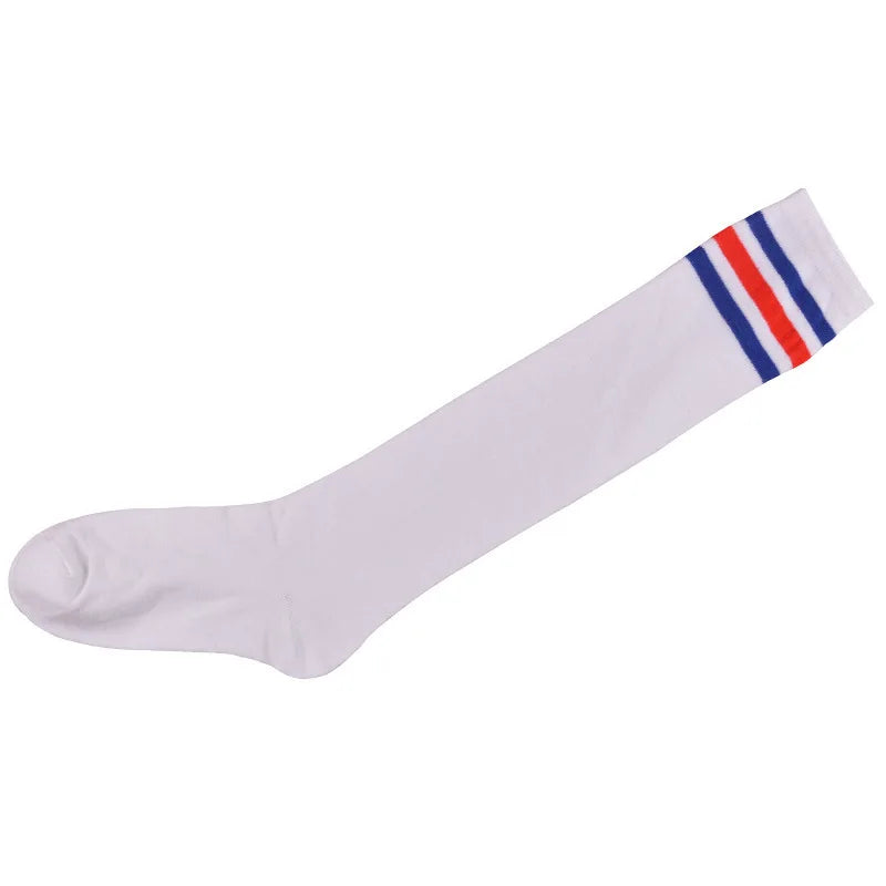 Women’s Knee-High Harajuku Socks – Black & White Striped Cheerleader Style