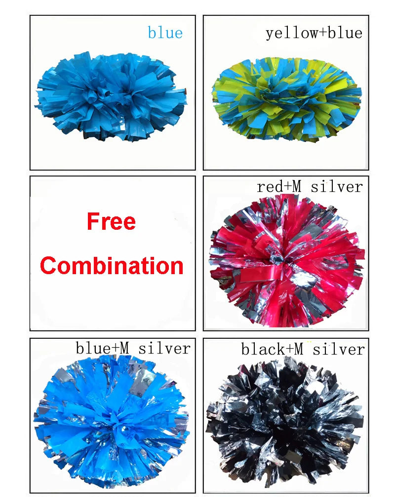 2Pcs Cheerleader Pom Poms with Ring Handle – Red & White, 32cm