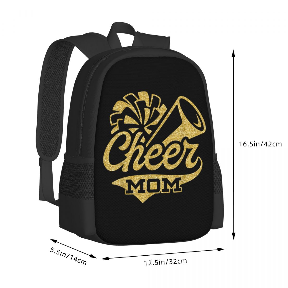 Cheer Mom Backpack – Black & Yellow Foldable Bag with 3D Print, Large Capacity