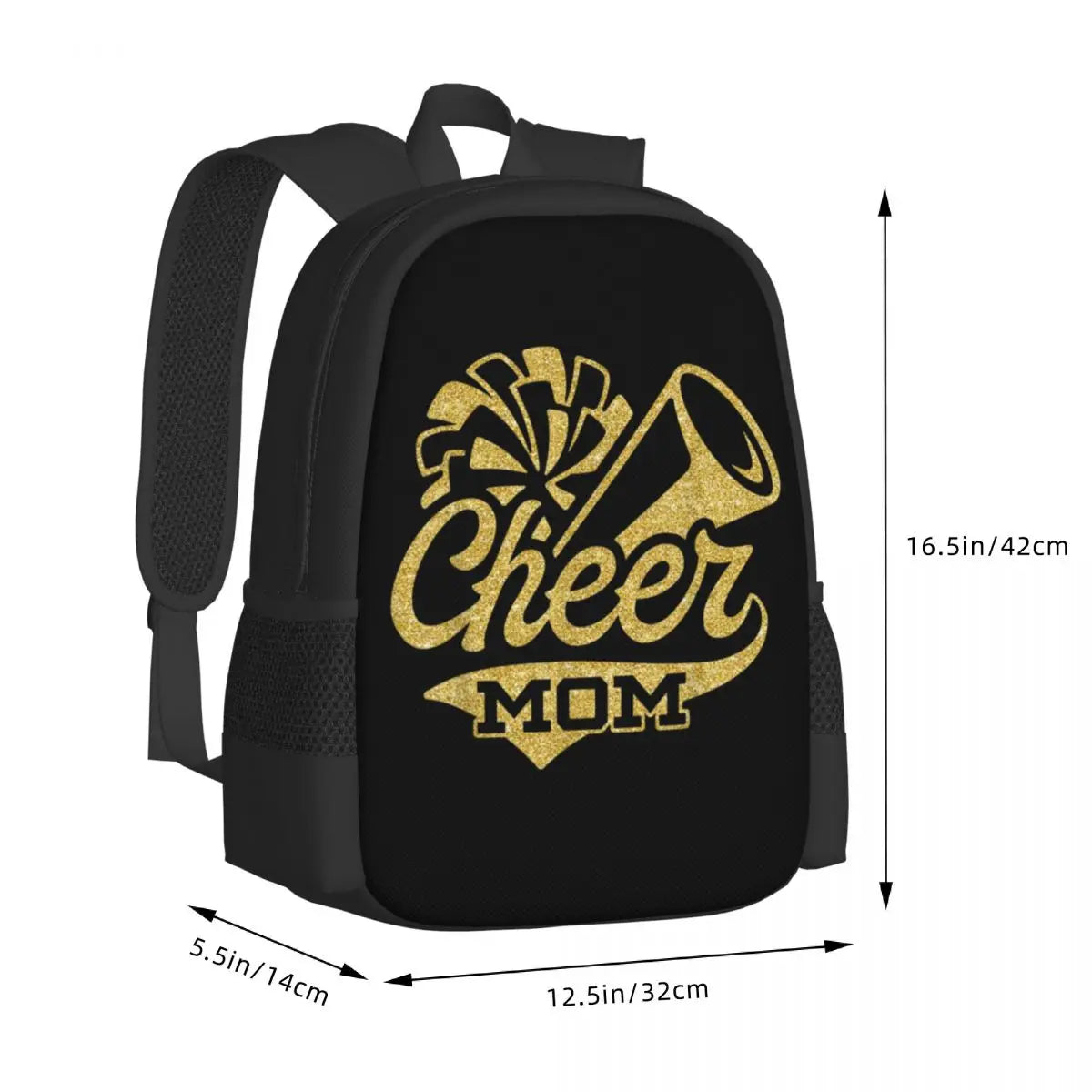 Cheer Mom Backpack – Black & Yellow Foldable Bag with 3D Print, Large Capacity