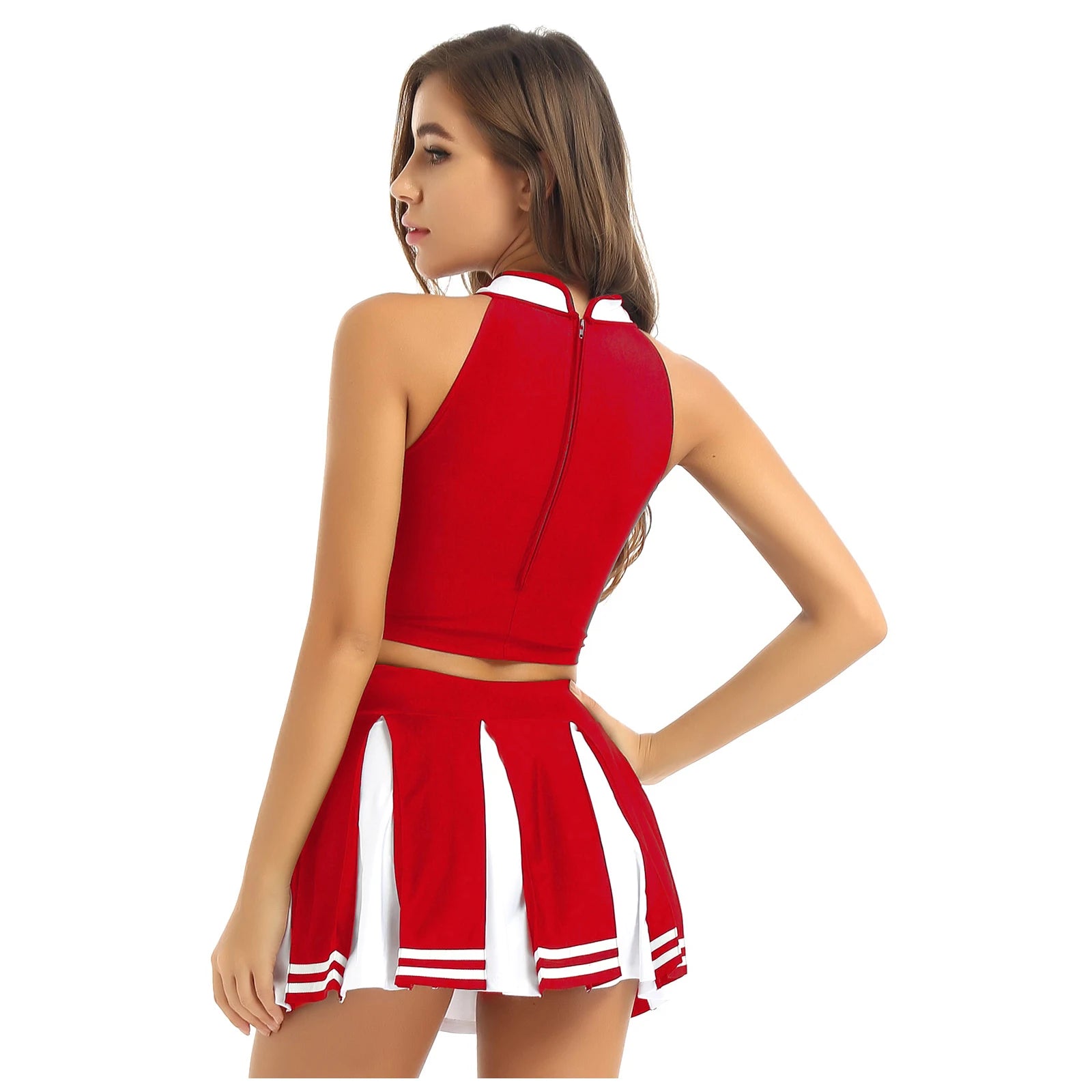 Women’s Adult Cheerleader Costume – Athletic Crop Top & Mini Pleated Skirt Set