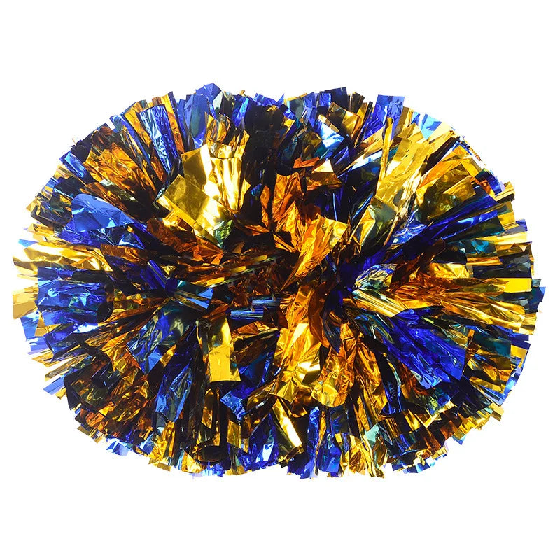 Colorful Handle Cheerleading Pom Poms – Big Silver, Red, Yellow & Blue Dance Balls for Kids & Women