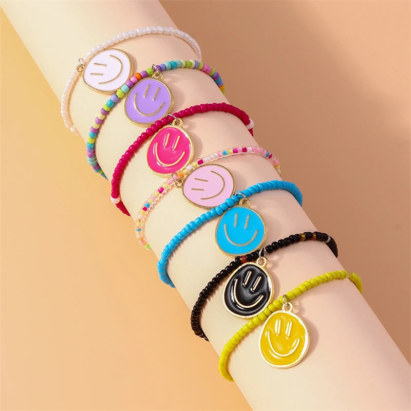 7Pcs Boho Beaded Bracelets Set – Colorful Smile Charm Jewelry for Girls & Women