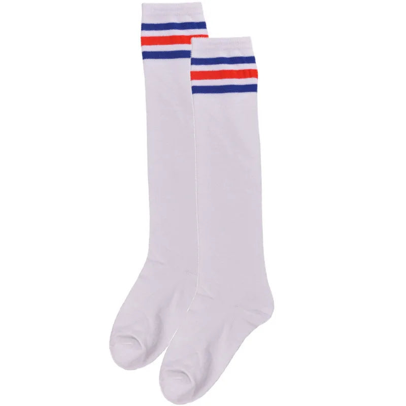 Women’s Knee-High Harajuku Socks – Black & White Striped Cheerleader Style