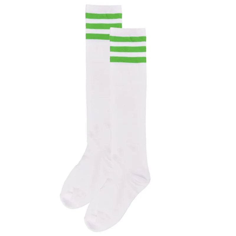 Women’s Knee-High Harajuku Socks – Black & White Striped Cheerleader Style