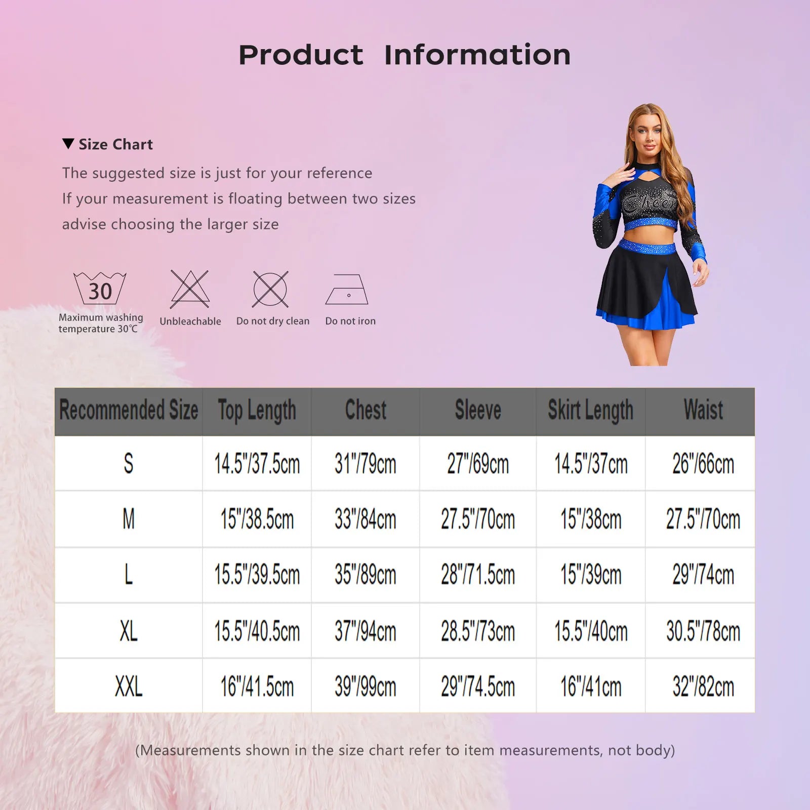 Women’s Cheerleading Costume – Rhinestone Long Sleeve Crop Top & Mini Skirt Set