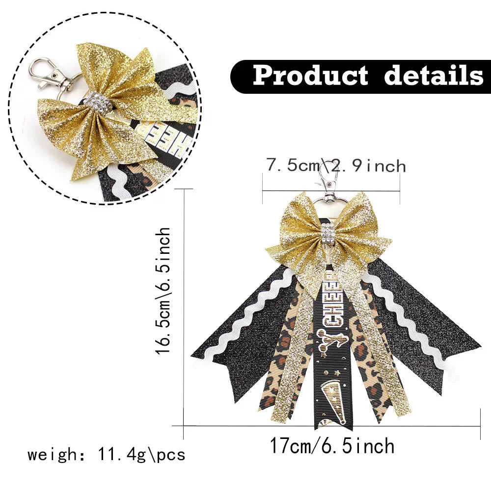 Glitter Cheer Bow Keychain – Cute Ribbon Pendant for Girls & Teens