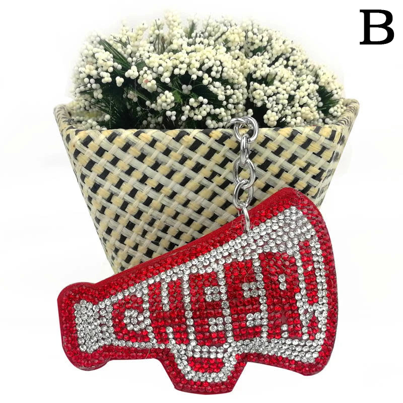 Crystal CHEER Keychain with Leather Tassel – Rhinestone Bag & Car Charm for Women