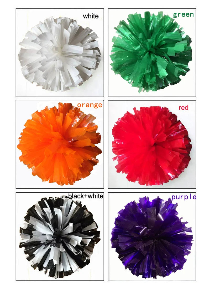 2Pcs Cheerleader Pom Poms with Ring Handle – Red & White, 32cm