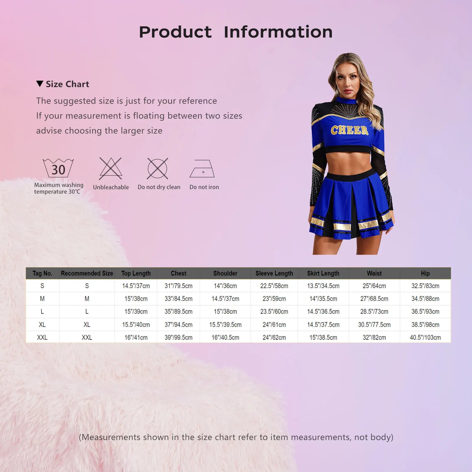 2Pcs Women’s Cheerleading Costume – Sequined Long Sleeve Crop Top & Pleated Skirt Set
